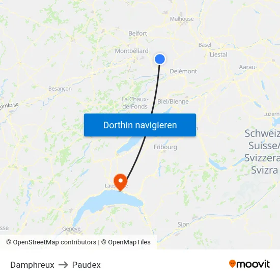 Damphreux to Paudex map