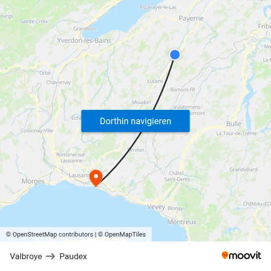 Valbroye to Paudex map