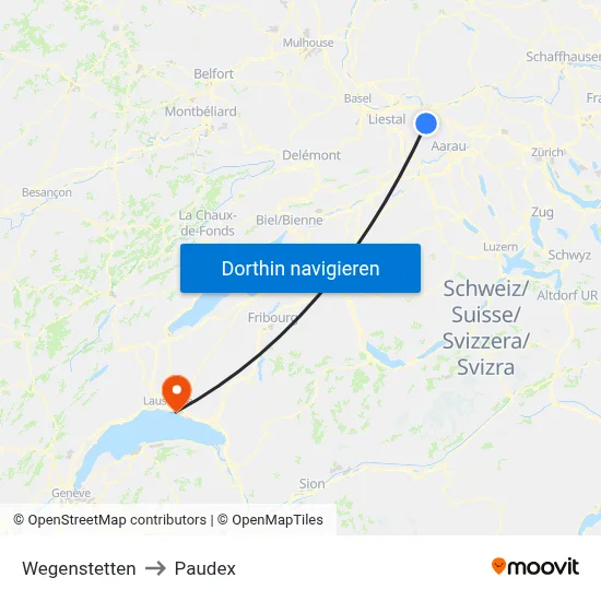 Wegenstetten to Paudex map