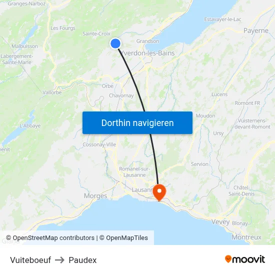 Vuiteboeuf to Paudex map