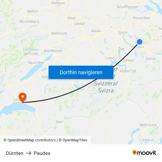 Dürnten to Paudex map