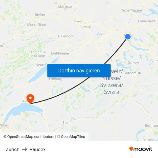 Zürich to Paudex map