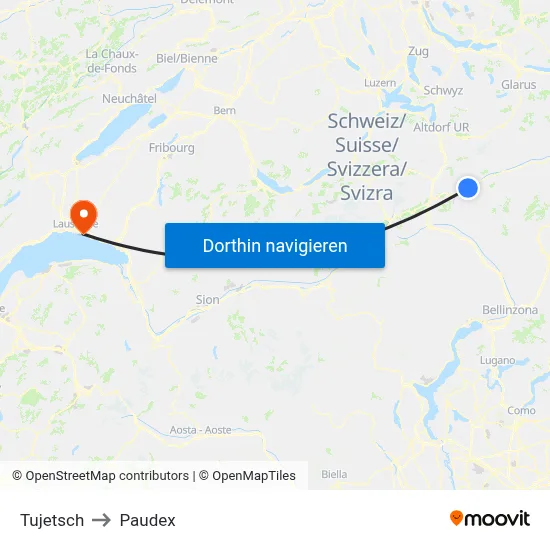 Tujetsch to Paudex map