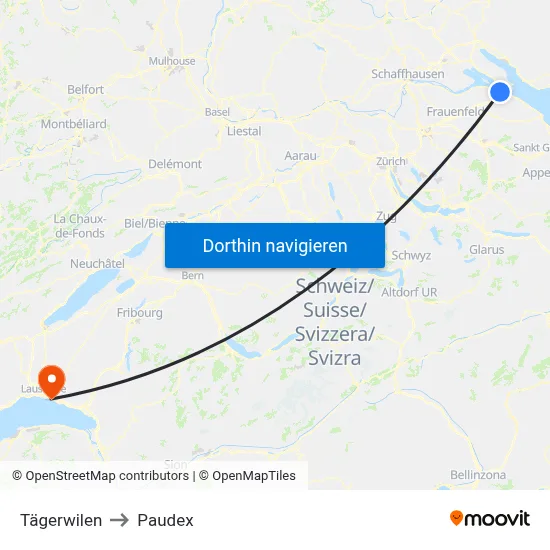 Tägerwilen to Paudex map