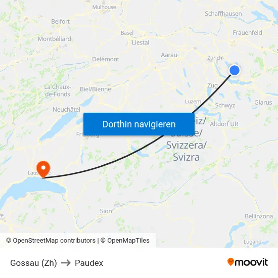 Gossau (Zh) to Paudex map