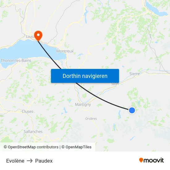 Evolène to Paudex map