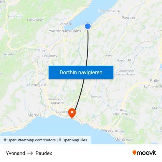 Yvonand to Paudex map