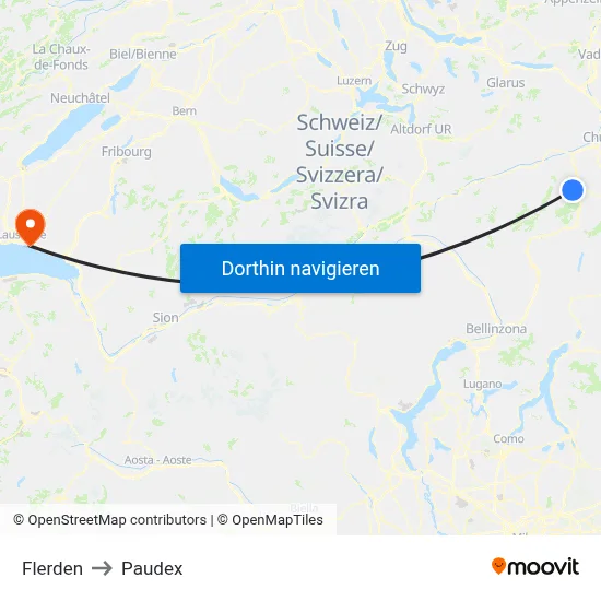 Flerden to Paudex map