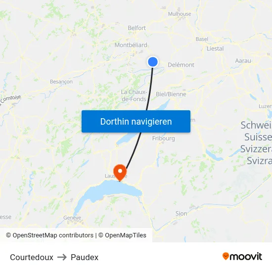Courtedoux to Paudex map