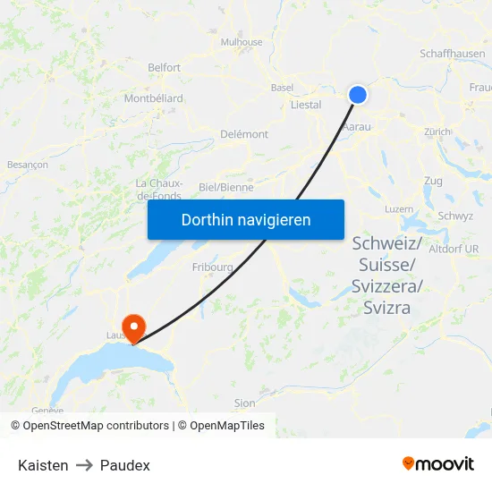 Kaisten to Paudex map