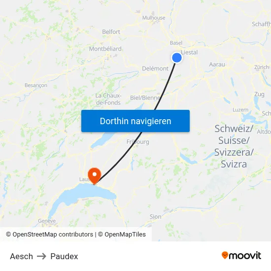 Aesch to Paudex map