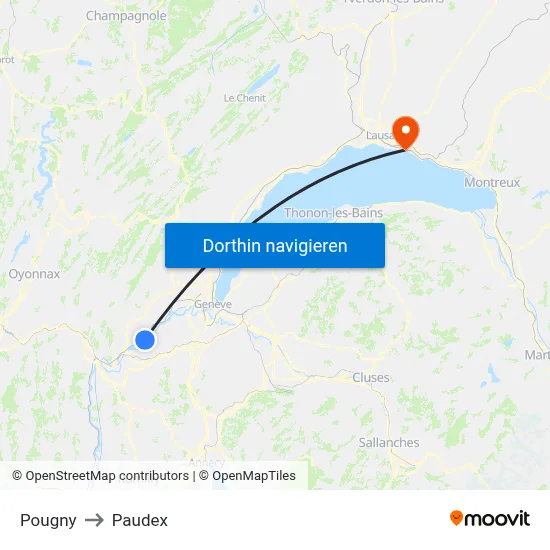 Pougny to Paudex map