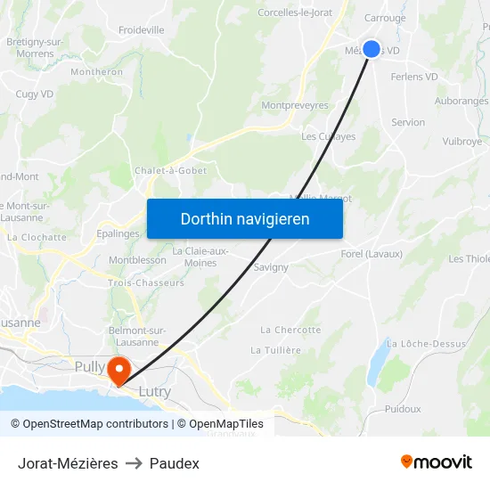 Jorat-Mézières to Paudex map