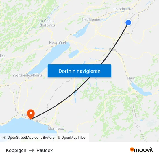 Koppigen to Paudex map