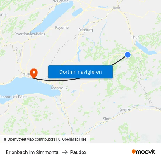 Erlenbach Im Simmental to Paudex map