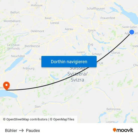 Bühler to Paudex map