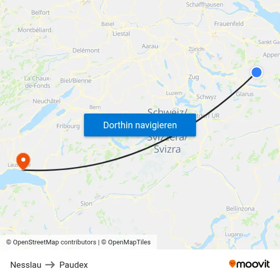 Nesslau to Paudex map