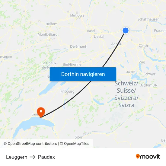 Leuggern to Paudex map
