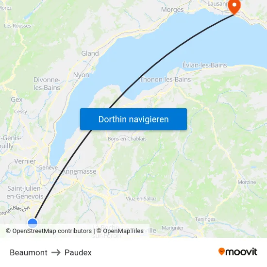 Beaumont to Paudex map
