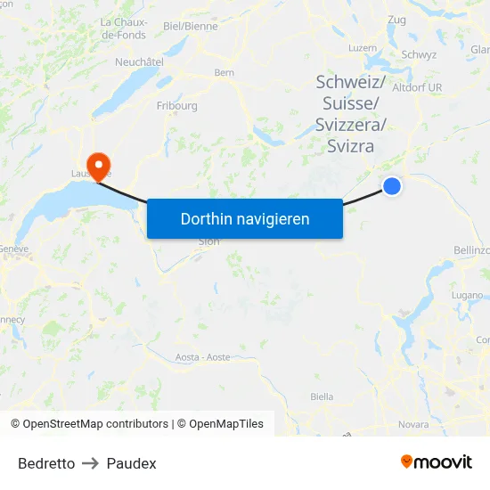 Bedretto to Paudex map