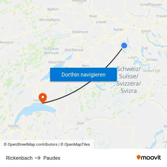 Rickenbach to Paudex map