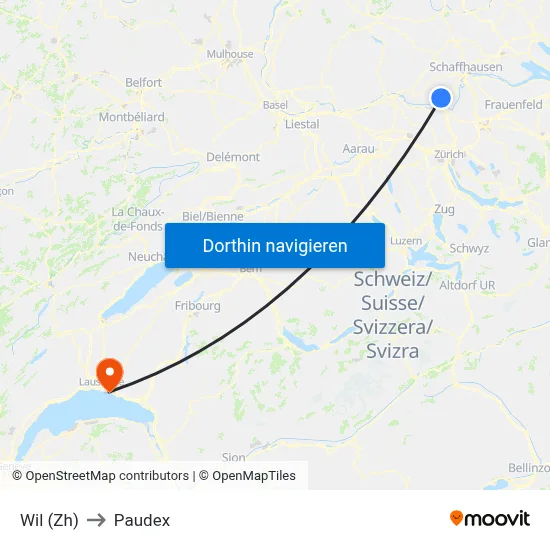 Wil (Zh) to Paudex map