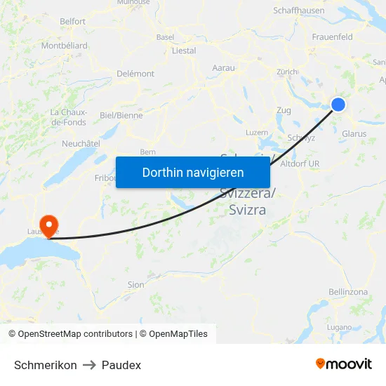 Schmerikon to Paudex map
