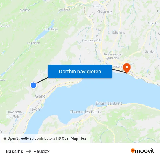 Bassins to Paudex map