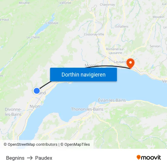 Begnins to Paudex map