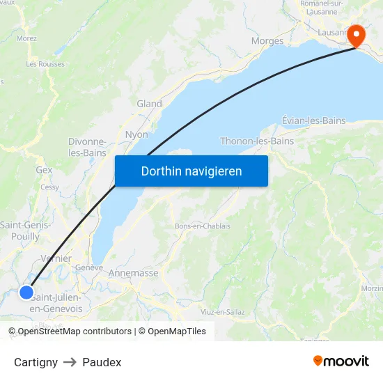 Cartigny to Paudex map