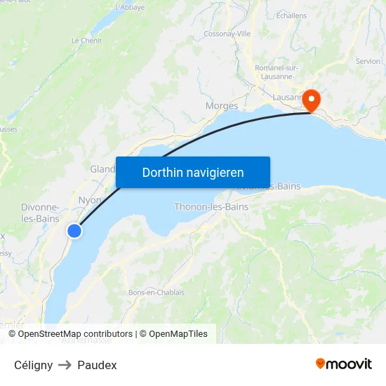 Céligny to Paudex map