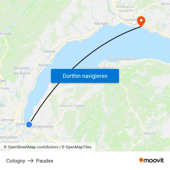 Cologny to Paudex map
