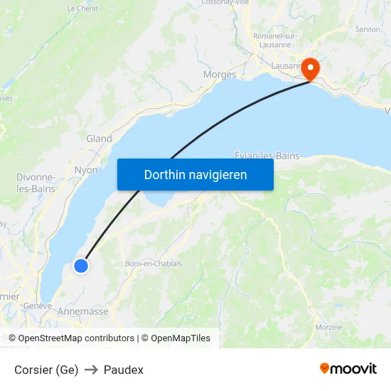 Corsier (Ge) to Paudex map