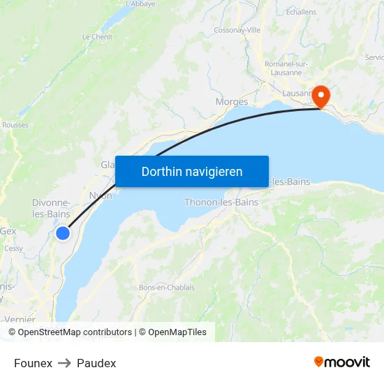 Founex to Paudex map