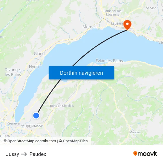 Jussy to Paudex map