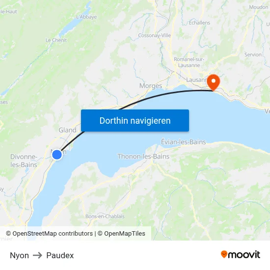 Nyon to Paudex map