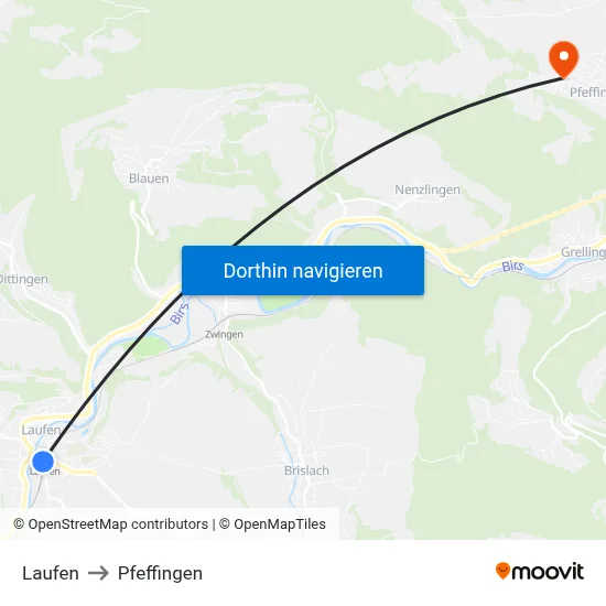 Laufen to Pfeffingen map