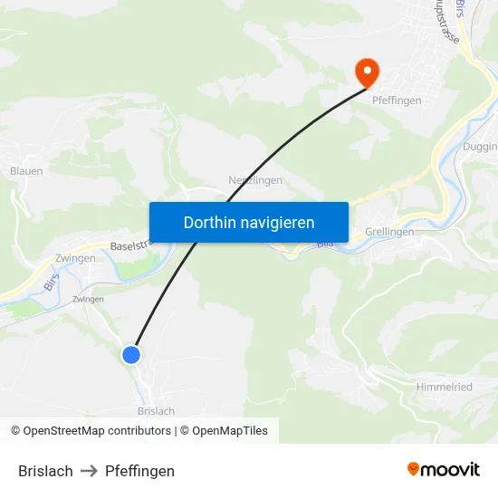 Brislach to Pfeffingen map