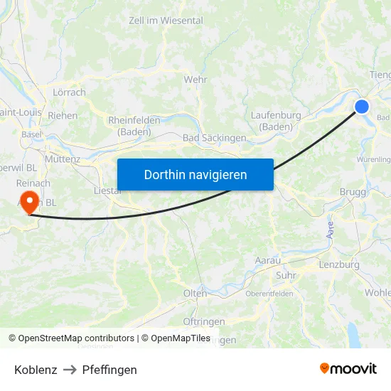 Koblenz to Pfeffingen map