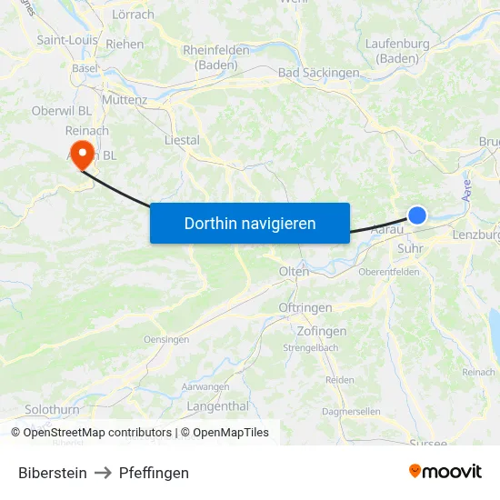 Biberstein to Pfeffingen map