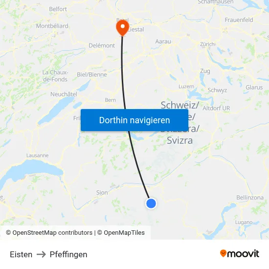 Eisten to Pfeffingen map