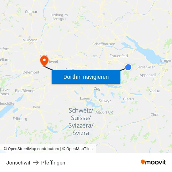 Jonschwil to Pfeffingen map