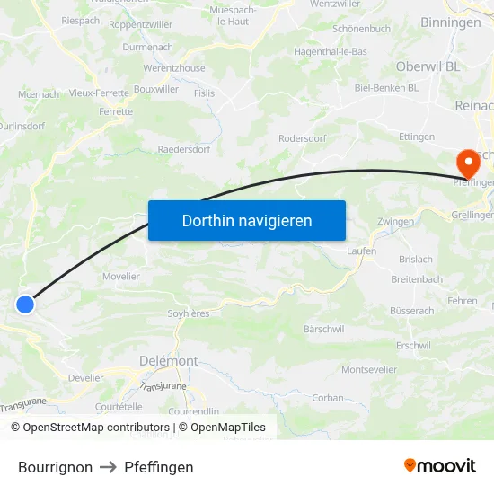 Bourrignon to Pfeffingen map