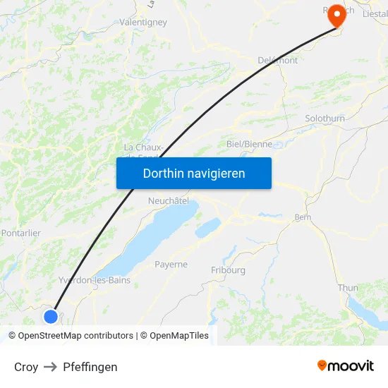 Croy to Pfeffingen map