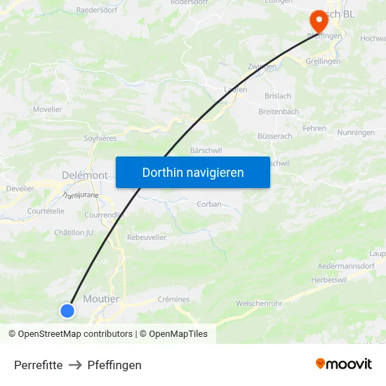 Perrefitte to Pfeffingen map