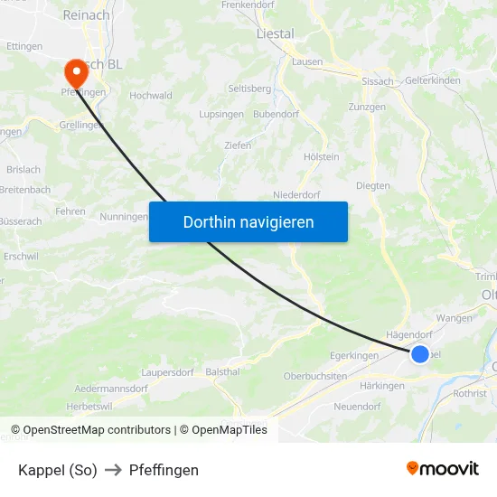 Kappel (So) to Pfeffingen map