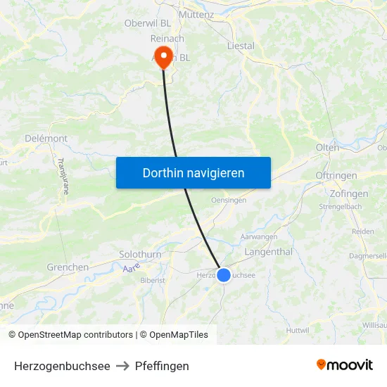 Herzogenbuchsee to Pfeffingen map