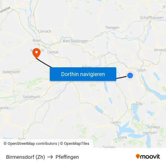 Birmensdorf (Zh) to Pfeffingen map