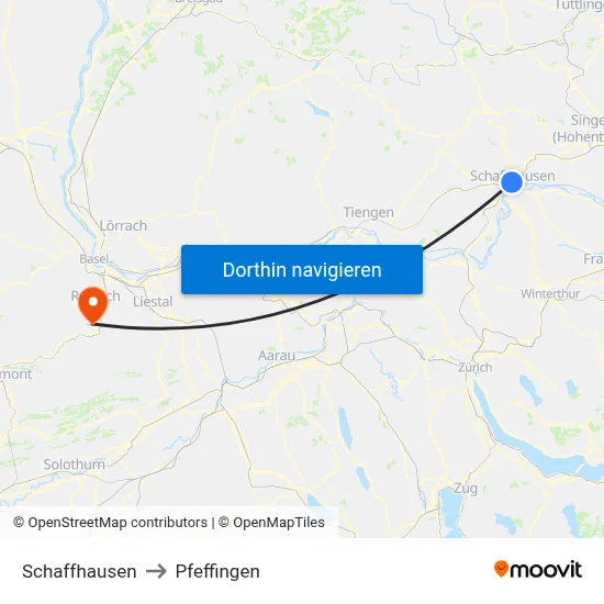Schaffhausen to Pfeffingen map