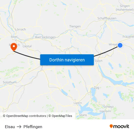 Elsau to Pfeffingen map